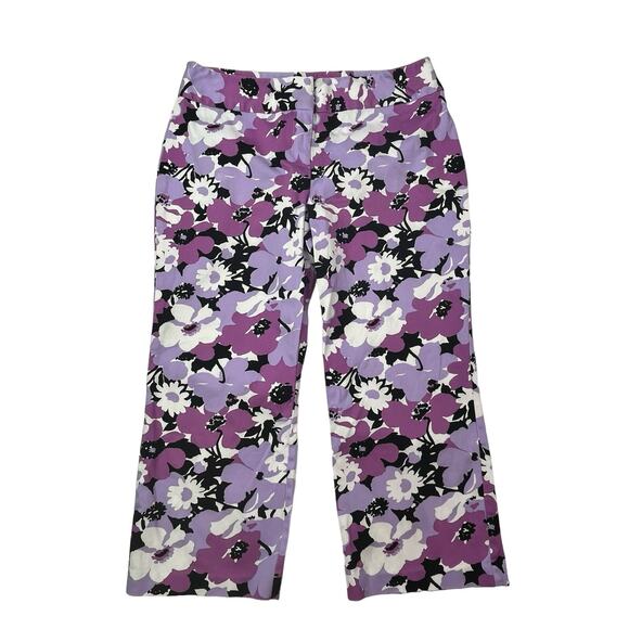 Style & Company Purple Floral Capri Pants‎ Women's Size 12 Ankle Wide - Picture 1 of 16